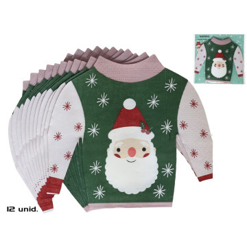 Set van 12 Kerst servetten in de vorm van een kersttrui 33 x 33 cm