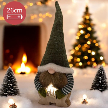 Handgemaakte LED Gnoom met ster Groen - 26(39)cm