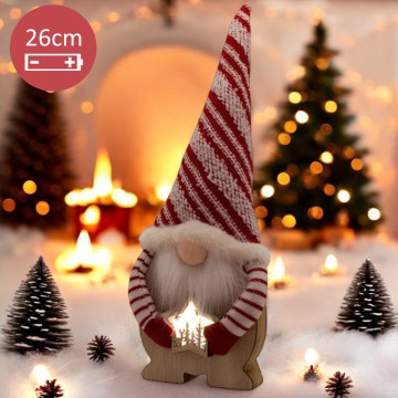 Handgemaakte LED Gnoom met ster Rood - 26(39)cm