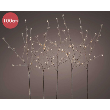 Kunststof kersttakken bruin met 120 micro LED lampjes - 100CM 