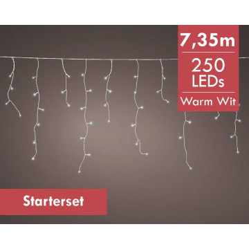 Koppelbare ijspegels LED - warm wit licht - 7,35M - 250 lampjes - Starterset met transformator