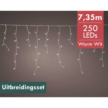 Koppelbare ijspegels LED - warm wit licht - 7,35M - 250 lampjes - Uitbreidingsset 