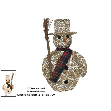 Rieten sneeuwpop met LED verlichting - 10 LEDs - 36 cm