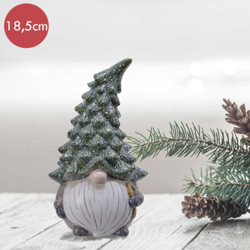 Terracotta gnoom met grote kerstboom en glitter - 18,5CM 