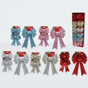 Gekleurde kerstboom strikken met glitter - set van 10 stuks