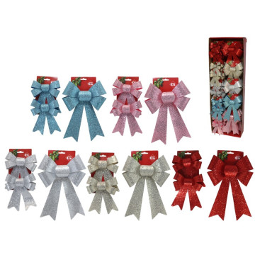 Gekleurde kerstboom strikken met glitter - set van 10 stuks