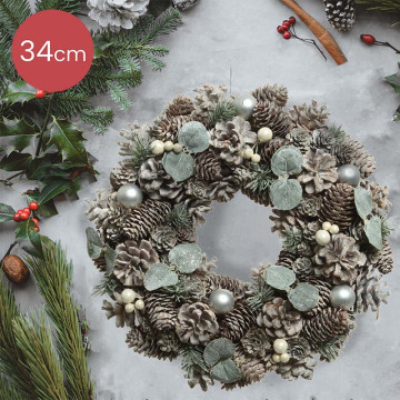 Decoratieve kerstkrans zilver groen - Ø 34CM 