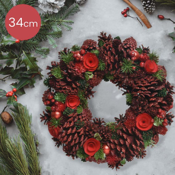 Decoratieve kerstkrans rood groen - Ø 34CM 