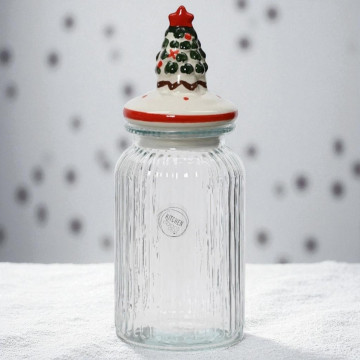 Koekjespot - voorraadpot van glas - met Kerstboom