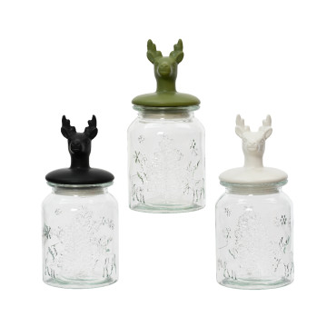 Set van 3 Kerst voorraadpotten met rendierdeksel - 23,5 cm hoog