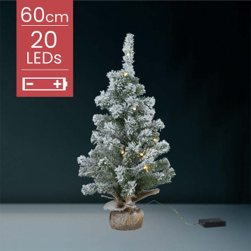 Kunstkerstboom met sneeuw op batterijen - 20 micro LED lampjes - 60CM 