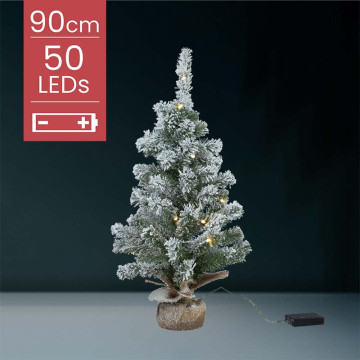 Kunstkerstboom met sneeuw op batterijen - 50 micro LED lampjes - 90CM 