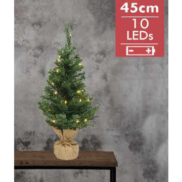 Kunstkerstboom met jute zak op batterijen - 10 micro LED lampjes - 45CM 