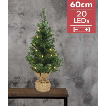 Kunstkerstboom met jute zak op batterijen - 20 micro LED lampjes - 60CM