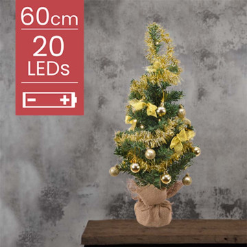 Kunstkerstboom met gouden versiering op batterijen - 20 micro LED lampjes - 60CM 