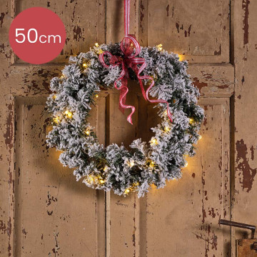 Kerstkrans / Deurkrans 50CM met LED verlichting ensneeuweffect - 40 lampjes