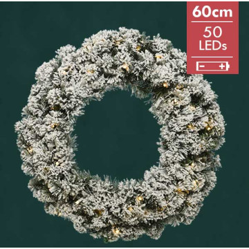 Kerstkrans / Deurkrans 60CM met LED verlichting en sneeuweffect - 50 lampjes