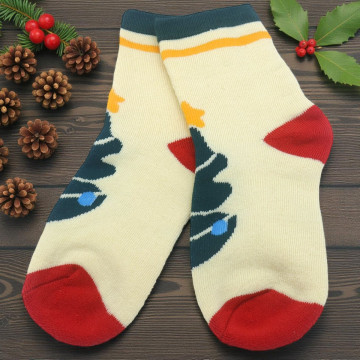 Kerstsokken voor kinderen met kerstboom - lichtgeel - maat 33-38