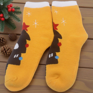 Kerstsokken voor kinderen met kerstboom - donkergeel - maat 33-38