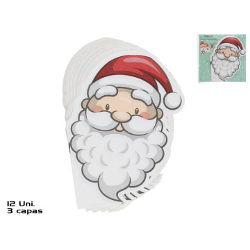 Set van 12 kerst servetten in de vorm van een kerstman hoofd 