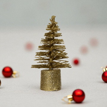 Set van 12 Micro Kerstboompjes - Goud ø3,5x7 cm