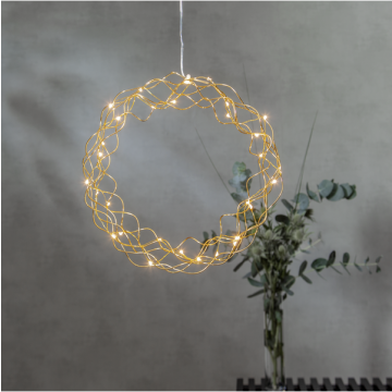 Bronzen kerstkrans / deurkrans met 30 LED lampjes - 30cm