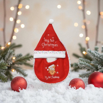 Kerst Baby Slabbetje met Muts - Beer