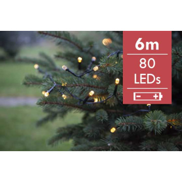 Kerstboomverlichting batterij LED Diamond String 6 m - 80 lampjes -div lichtstanden 
