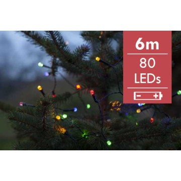 Kerstboomverlichting batterij LED Multi Diamond String 6 m - 80 lampjes -div lichtstanden 