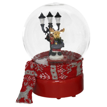 Kerst schudbol Rendier met muziek en licht 13 x 19 cm
