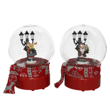 Set van twee kerst schudbollen met muziek en licht Kerstman & Rendier 13 x 19 cm