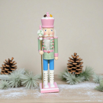 Houten candy Notenkraker met lollystaf en groen jasje - 30 cm 