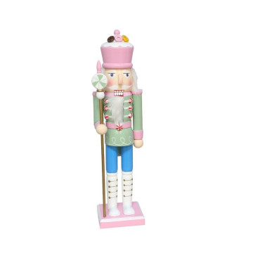 Houten candy Notenkraker met lollystaf en groen jasje - 38 cm 
