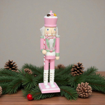 Roze houten Candy Notenkraker met een snoepstok - 30 cm 
