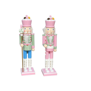 Set van 2 Candy Notenkrakers van hout in roze en groen - 38 cm 
