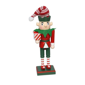 Kerst elf met puntmuts en cadeau - 25 cm