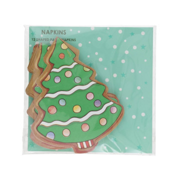 Set van 12 kerst servetten in de vorm van een kerstboom 26 x 26 cm