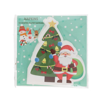 Set van 12 servetten met kerstboom en kerstman 