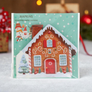 Set van 12 kerst servetten Peperkoekhuisje 33 x 33 cm