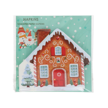 Set van 12 kerst servetten Peperkoekhuisje 33 x 33 cm