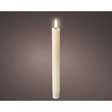 Set van 2 LED dinerkaarsen met ribbels crème - 24,5 cm