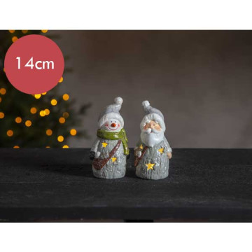 Kerstman en sneeuwpop met LED verlichting op batterijen - 14 cm 