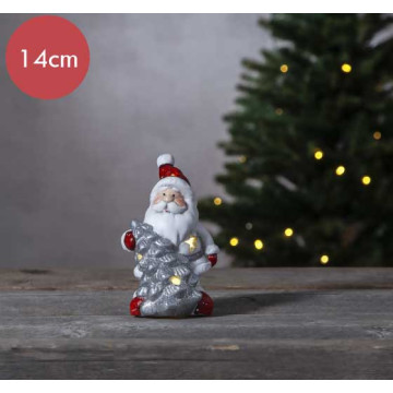 Verlichte Kerstman met boom - 14cm