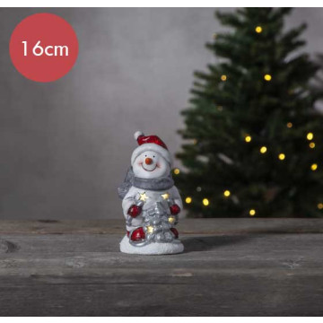 Verlichte Sneeuwpop met boom - 15cm