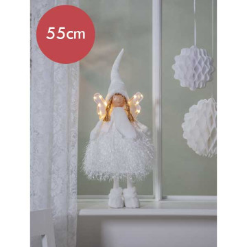 Engel wit met LED verlichting op batterijen - 55 cm 