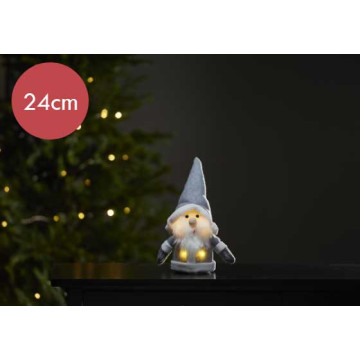 Verlichte grijze kerstman - 24cm
