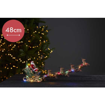 Kerstman in Arreslee verlicht - 48cm