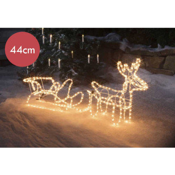 3D rendier met slee LED lichtslang - 44CM hoog - 324 lampjes - warm wit licht