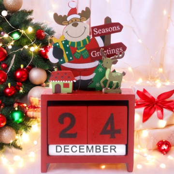 Houten kerstkalender met rendier - rood