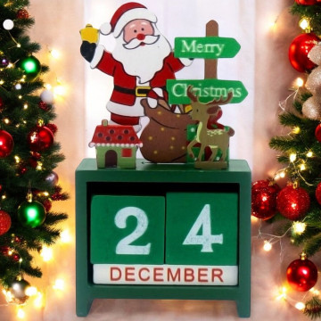 Houten kerstkalender met kerstman - donker groen